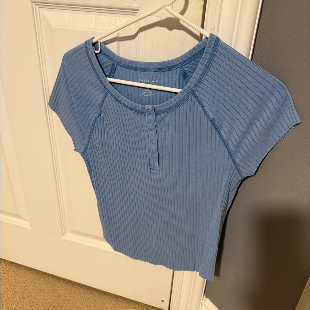 Blue Ribbed Women's Top